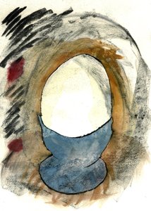 独身男の完璧な卵 1、2021年（水彩、木炭）