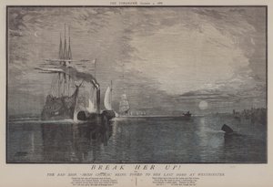 Break Her Up! or, The Bad Ship Irish Church Being Towed to Her Last Home at Westminster (color litho) 作： Matthew