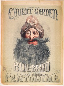 1860年頃、コベントガーデンのシアターロイヤルでヘンリーJ.バイロンが制作した「青ひげ」のクリスマスパントマイムのポスター 作： Matthew Somerville Morgan
