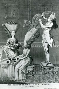 Preposterousヘッドドレス、またはFeatherd Lady、1776年 作： Matthew or Matthias Darly