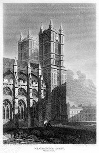 西部の塔、ウェストミンスター寺院、ロンドン、1815 年。 作： Matthews