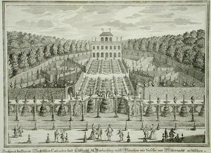 カール・レムシャード（1678-1735）が1725年頃に出版した「Erlustierende Augenweide in Vorsetellung Herrliche Garten」から、ミュンヘン近郊の王侯貴族の邸宅の眺め。