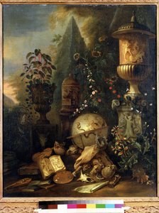 ヴァニタス、花瓶のある静物 (ヴァニタス、花瓶のある静物)。 Matthias Withoos (1627-1703) による絵画。 キャンバスに油彩、83 x 67 cm。 17世紀のオランダ美術。 プーシキン美術館、モスクワ。