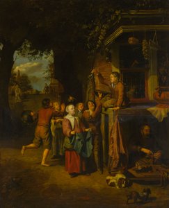 石畳の店の前の通りで遊ぶ子供たち 作： Matthijs Naiveu