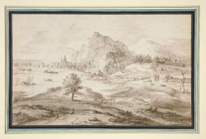 港と街のある山岳風景 作： Matthys Cock