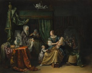 生まれたばかりの赤ちゃん、1675年。 作： Matthys Naiveu