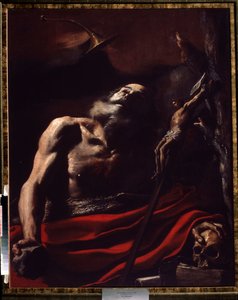 聖ジェローム。 Mattia Preti Il Cavaliere Calabrese (1613-1699) による絵画 (Vanita)。 キャンバスに油彩。 イタリアの芸術、バロック様式。 ロシアのロモノーソフにあるオラニエンバウム宮殿博物館。 作： Mattia Preti