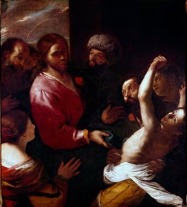 イエス・キリストがエクソシズムのポーズをとっている様子。Mattia Preti dit il Cavalier Calabrese (1613-1699)の絵画 日。135x118 cm フィレンツェ、ウフィツィ美術館（オフィス