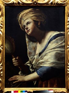 ターバンと鏡を持つヴァナイトの女性 - マッティア・プレティ（1613-1699）の絵画 17世紀 フィレンツェ、ウフィッツィ美術館蔵 作： Mattia Preti