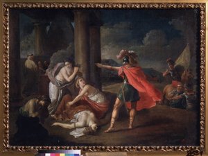 ホレスの妹、カミーユの死。 Matvei Ivanovich Puchinov（1716-1797）による絵画、キャンバスに油彩 作： Matvei Ivanovich Puchinov