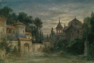 オペラの舞台デザイン、G。ヴェルディ作「運命の力」、1875年 作： Matvey Andreyevich Shishkov