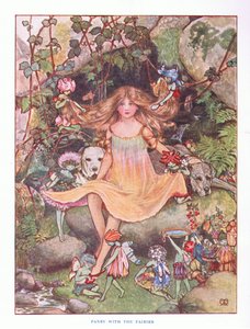 妖精のいるパンジー、レディアン童話、1914年のイラスト 作： Maud Tindal Atkinson