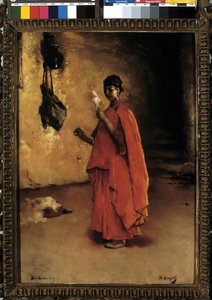 紡ぎ手（Biskra）。アルジェリア（油彩・キャンバス 作： Maurice Bompard