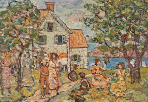 ビーチと 2 つの家 作： Maurice Brazil Prendergast