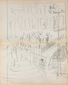 イタリアのスケッチブック：ブリッジセントマルガリータページ67＆68、1898-1899。 作： Maurice Brazil Prendergast
