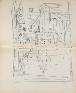 イタリアのスケッチブック：フィギュア付きの橋209＆210、1898-1899年。 作： Maurice Brazil Prendergast