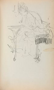 イタリアのスケッチブック：着席女性のソーイング153、1898-1899年。 作： Maurice Brazil Prendergast