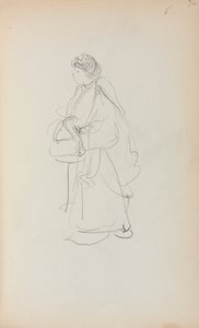 イタリアのスケッチブック：サッチェルを持っている立っている女性56ページ、1898- 1899年。 作： Maurice Brazil Prendergast
