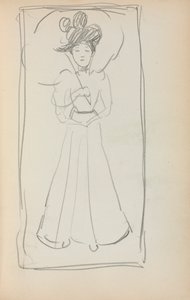 イタリアのスケッチブック：パラソルを持つ立っている女性233、1898〜1899ページ。 作： Maurice Brazil Prendergast