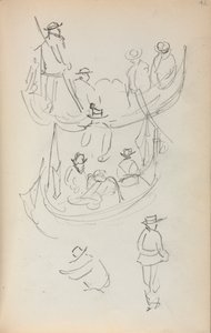 イタリアのスケッチブック：2898年から1899年までの数字が描かれた2つのゴンドラ。 作： Maurice Brazil Prendergast
