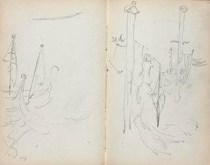 イタリアのスケッチブック：ベネチアンハーバービューの33＆34ページ、1898〜1899年。 作： Maurice Brazil Prendergast