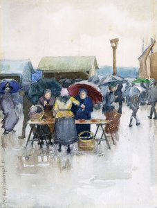 雨の日：1892年の魚市場 作： Maurice Brazil Prendergast
