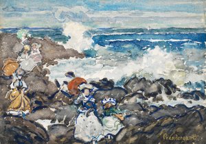 岩、波、人物 作： Maurice Brazil Prendergast