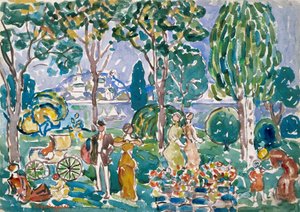 公園、セーラム (紙に鉛筆、水彩) 作： Maurice Brazil Prendergast