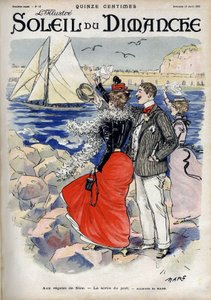 ニースのレガートで、港からの出口。マルスの水彩画より。4月18日付「Le sun-du-dimanche」に掲載されたエングレーヴィング 作： Maurice Charles Mathieu Bonvoisin