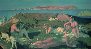 グリーントーンの海辺の風景 作： Maurice Denis