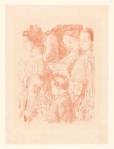 聖なるミサ中に歌う 3 人の天使と 2 人の聖歌隊員 Fragment d