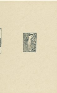 ポール・ヴェルレーヌの詩集の中で、詩のある木のそばに立っている裸の女性聖人のイラスト プティ ボワ プル サジェッセ レプルーヴ（シリーズタイトル） 作： Maurice Denis