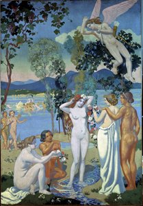 プシュケの物語（パネル1：プシュケの美に打たれるエロス）。 モーリス・ドニ (1870-1943) の絵画 作： Maurice Denis