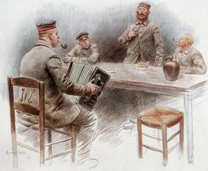 ディナンの囚人収容所でアコーディオンを弾きながら歌う囚人たち 作： Maurice Henri Orange