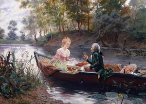ロマンチックなランチ（パネルに油彩） 作： Maurice Leloir