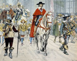 パリの街を走るリシュリュー枢機卿 作： Maurice Leloir