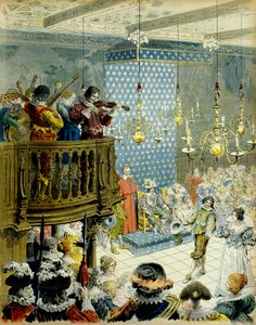 フランスの歴史。王妃マリー・ド・メディシス（1575-1642）とリシュリュー枢機卿のいるルイ13世（1601-1643）の宮廷での舞踏会（アルマン・ジャン・デュ・プレシ 作： Maurice Leloir