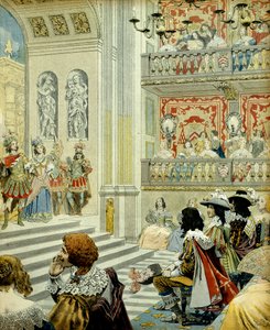 フランスの歴史。リシュリュー枢機卿（アルマン・ジャン・デュ・プレシ）が1641年に書いた英雄的喜劇「ミラメ」を枢機卿宮殿（現在の王宮）の劇場で表現。