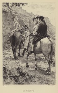 馬に乗って旅をするジャン＝ジャック・ルソーと2人の若い女性（グラビア 作： Maurice Leloir