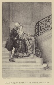 ブフレール夫人にキスをするジャン＝ジャック・ルソー（エングレービング 作： Maurice Leloir