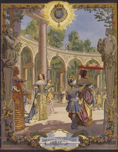 ルイ14世がヴェルサイユの作品を訪ねる、ルボスケデラコロネード 作： Maurice Leloir