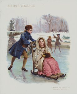 氷上でソリを押す、フランス摂政期（1715-1723）の衣装（クロモリト 作： Maurice Leloir