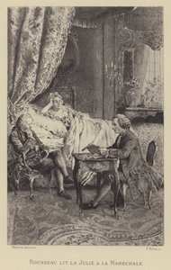 小説「ジュリー」を「ラ・マレシャル」に読み聞かせるルソー（グラビア 作： Maurice Leloir