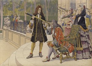 マルリー城のテラスにある日食、ルイ14世と裁判所の女性たち 作： Maurice Leloir