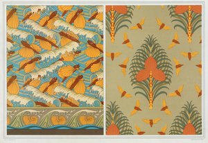 トビウオと波、パブの壁紙のデザイン。 1897年。 作： Maurice Pillard Verneuil