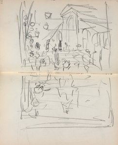 イタリアのスケッチブック人物のいる橋 (209、210ページ) 作： Maurice Prendergast