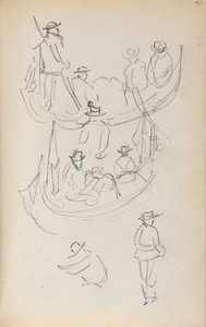 イタリアのスケッチブック：人物を乗せた2隻のゴンドラ 作： Maurice Prendergast