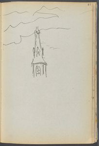 スケッチブック- グラニット・ショア・ホテル、ロックポート、061ページ：空と教会の尖塔 作： Maurice Prendergast