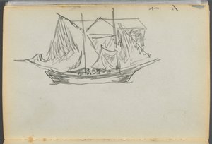 スケッチブック-グラニット・ショア・ホテル、ロックポート、098ページ：ヨット 作： Maurice Prendergast