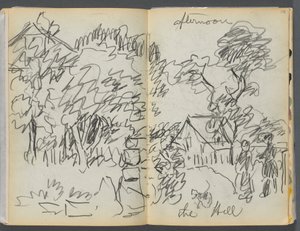 スケッチブック-グラニット・ショア・ホテル、ロックポート、104-105ページ：「丘の午後 作： Maurice Prendergast